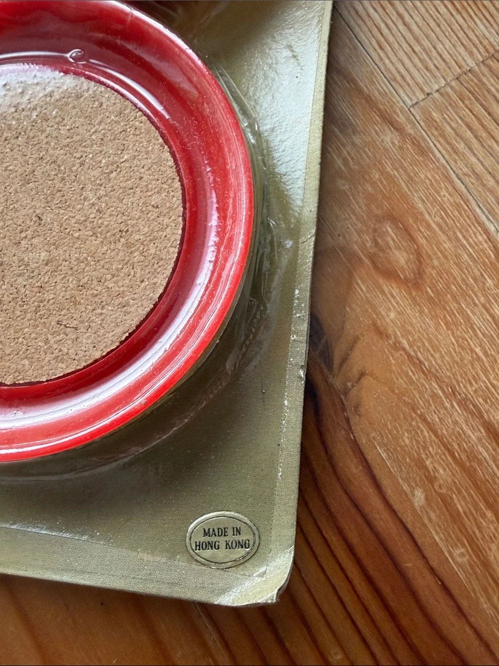 Vintage Set of Round Cork Inlaid Coasters
